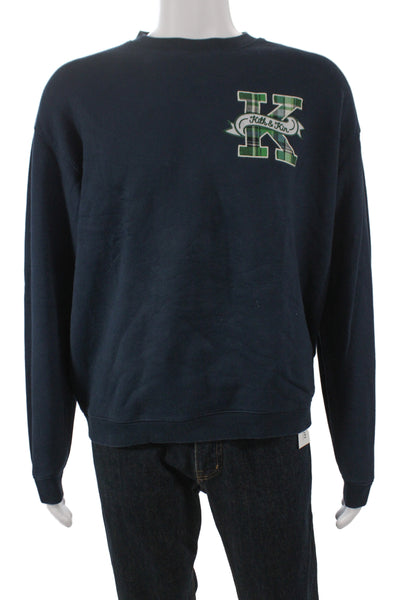 Kith Unisex Adults Pullover Sweatshirt Blue Cotton Blend Crew Neck Plaid Size M