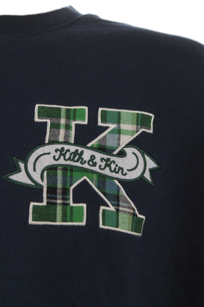 Kith Unisex Adults Pullover Sweatshirt Blue Cotton Blend Crew Neck Plaid Size M