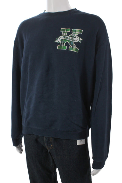 Kith Unisex Adults Pullover Sweatshirt Blue Cotton Blend Crew Neck Plaid Size M