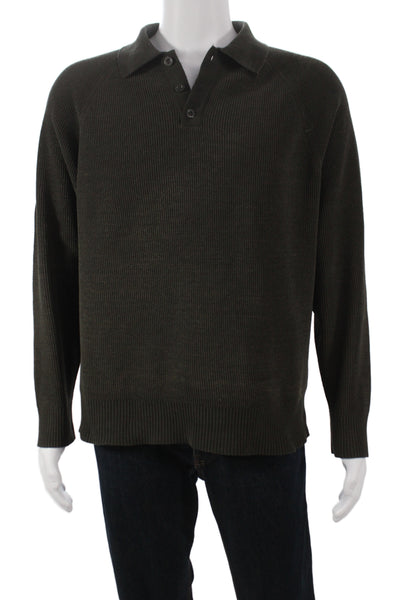 Zara Mens Henley Sweater Green Polyester Long Sleeve Size M