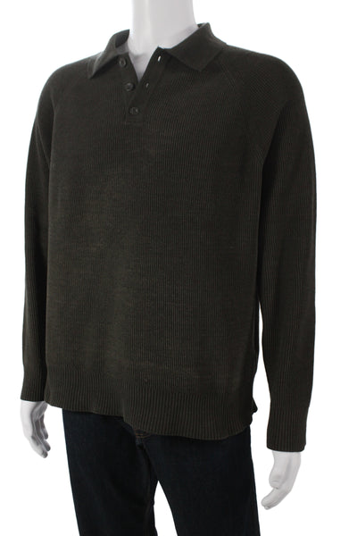 Zara Mens Henley Sweater Green Polyester Long Sleeve Size M
