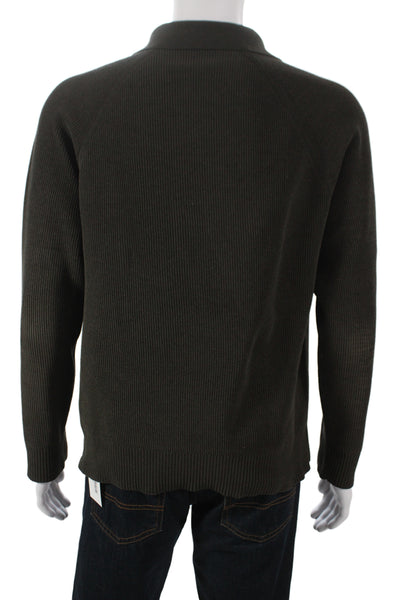 Zara Mens Henley Sweater Green Polyester Long Sleeve Size M