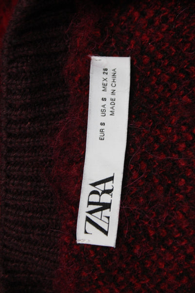 Zara Mens Argyle Pullover Sweater Red Polyester Long Sleeve Size S
