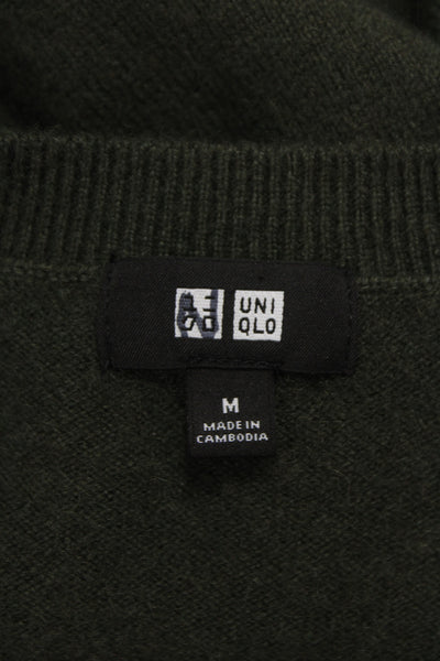 Uniqlo Mens Pullover Cashmere Crew Neck Solid Green Sweater Size M