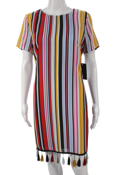 Aiden Womens Multicolor Striped Shift Dress Short Sleeve Zip Size 12