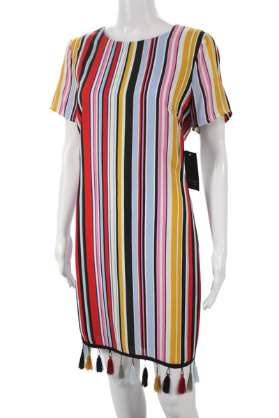 Aiden Womens Multicolor Striped Shift Dress Short Sleeve Zip Size 12
