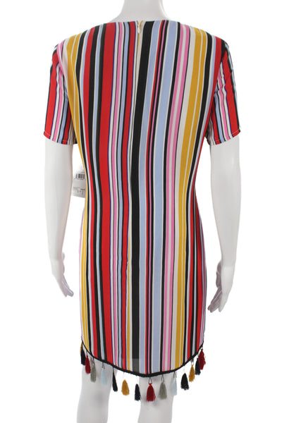 Aiden Womens Multicolor Striped Shift Dress Short Sleeve Zip Size 12