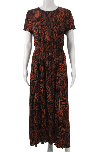 Wilfred Women Maxi Dress Orange Animal Print Viscose Short Sleeve Button Size M