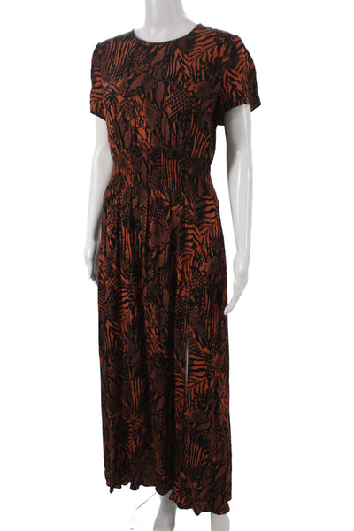 Wilfred Women Maxi Dress Orange Animal Print Viscose Short Sleeve Button Size M