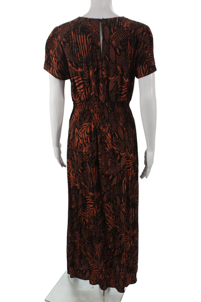 Wilfred Women Maxi Dress Orange Animal Print Viscose Short Sleeve Button Size M