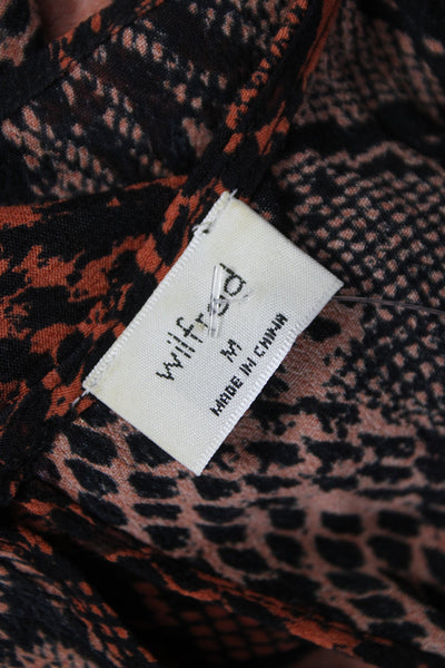 Wilfred Women Maxi Dress Orange Animal Print Viscose Short Sleeve Button Size M
