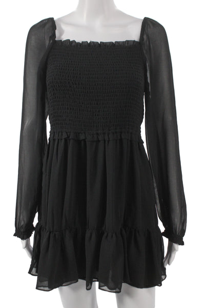 1. State Womens Fit & Flare Black Square Neck Long Sleeve Mini Dress Size S