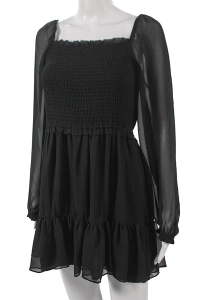 1. State Womens Fit & Flare Black Square Neck Long Sleeve Mini Dress Size S