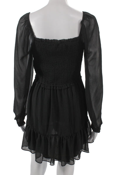 1. State Womens Fit & Flare Black Square Neck Long Sleeve Mini Dress Size S