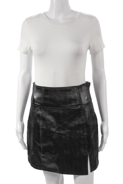 Free People Women Mini Skirt Black Polyurethane Zip Edgy Size 6
