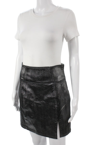 Free People Women Mini Skirt Black Polyurethane Zip Edgy Size 6