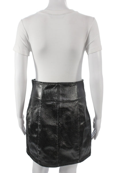 Free People Women Mini Skirt Black Polyurethane Zip Edgy Size 6