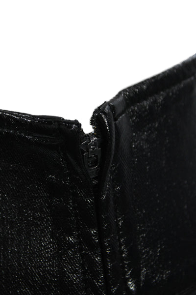 Free People Women Mini Skirt Black Polyurethane Zip Edgy Size 6