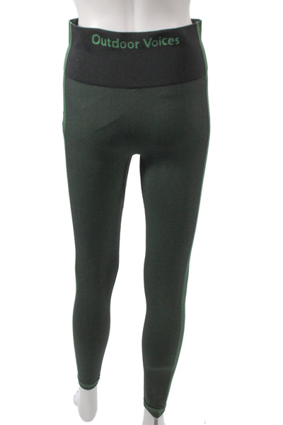 Outdoor Voices Women Compression Leggings Green Recycled Polyester Size M