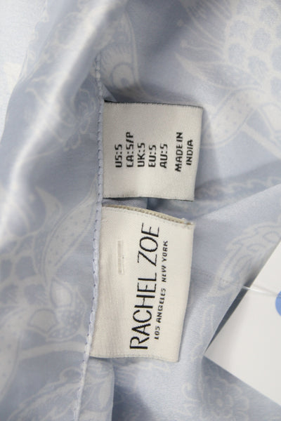 Rachel Zoe Womens Cropped Floral Button Up Short Sleeve Top Blue Size S
