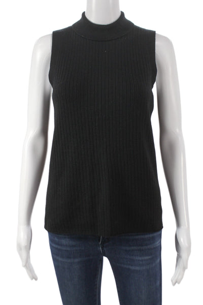 Everlane Women Black Mock Neck Sleeveless Pullover Sweater Wool Blend Size M