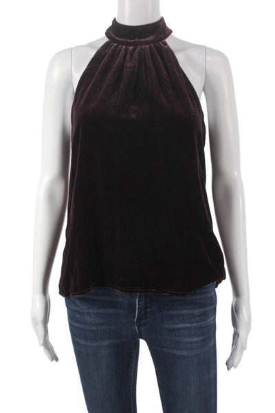 Anthropologie Women Purple Velvet High Neck Button Sleeveless Blouse Size 4