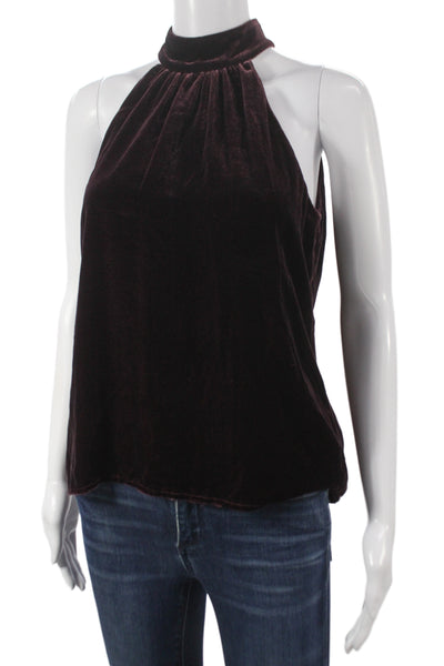 Anthropologie Women Purple Velvet High Neck Button Sleeveless Blouse Size 4