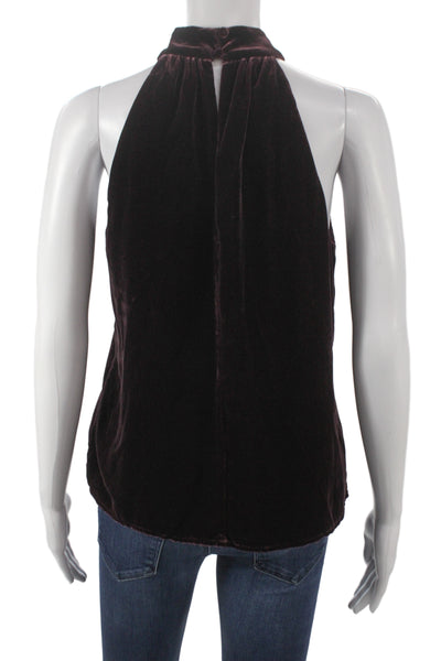 Anthropologie Women Purple Velvet High Neck Button Sleeveless Blouse Size 4