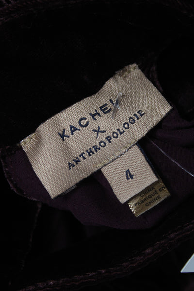 Anthropologie Women Purple Velvet High Neck Button Sleeveless Blouse Size 4