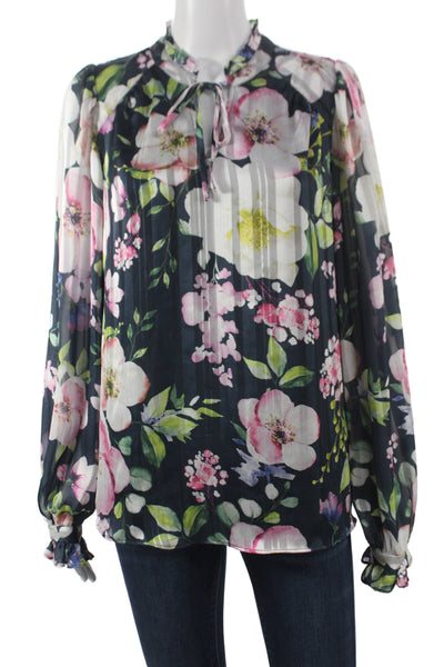 Joie Women Basic Multicolor Floral High Neck Long Sleeve Blouse Size M