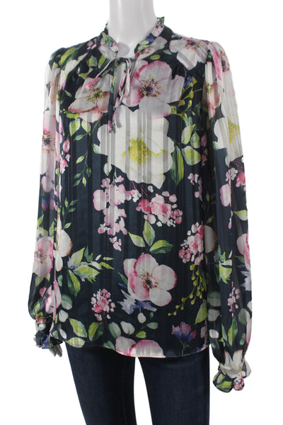 Joie Women Basic Multicolor Floral High Neck Long Sleeve Blouse Size M