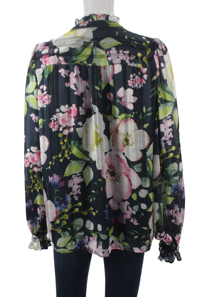 Joie Women Basic Multicolor Floral High Neck Long Sleeve Blouse Size M