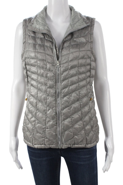 The North Face® Women Puffer Jacket Gray Nylon Zip Sleeveless Size S