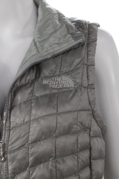 The North Face® Women Puffer Jacket Gray Nylon Zip Sleeveless Size S