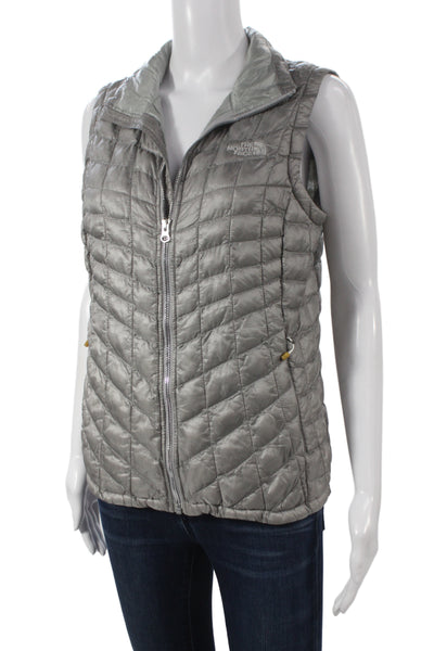 The North Face® Women Puffer Jacket Gray Nylon Zip Sleeveless Size S
