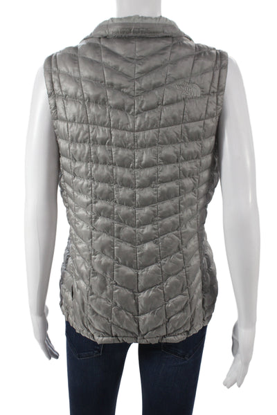 The North Face® Women Puffer Jacket Gray Nylon Zip Sleeveless Size S
