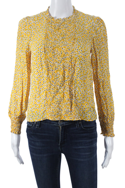Zara Womens Floral High Neck Long Sleeve Basic Blouse Yellow Size XS
