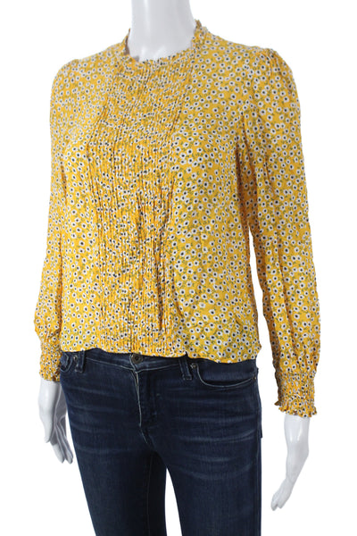 Zara Womens Floral High Neck Long Sleeve Basic Blouse Yellow Size XS