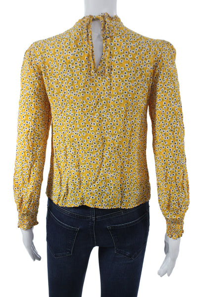 Zara Womens Floral High Neck Long Sleeve Basic Blouse Yellow Size XS