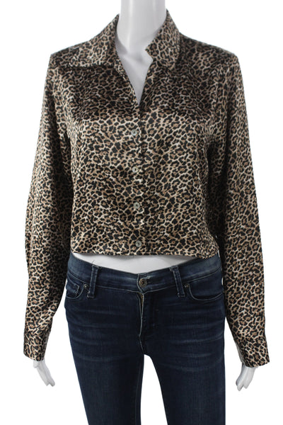 Rachel Zoe Women Cropped Button-Up Animal Print Long Sleeve Multicolor Size M