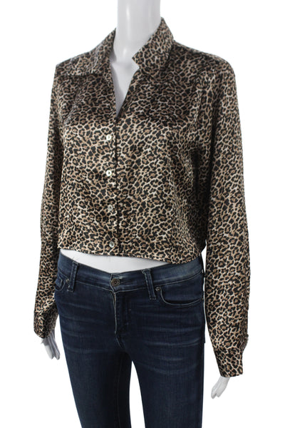 Rachel Zoe Women Cropped Button-Up Animal Print Long Sleeve Multicolor Size M