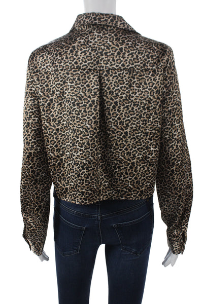 Rachel Zoe Women Cropped Button-Up Animal Print Long Sleeve Multicolor Size M