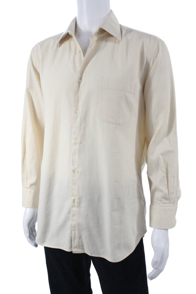 Boss Hugo Boss Mens Cotton Dress Shirt Ivory Long Sleeve Button Up Size 16.5