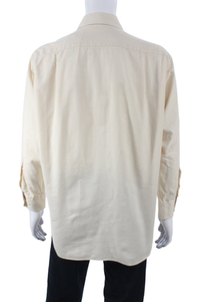 Boss Hugo Boss Mens Cotton Dress Shirt Ivory Long Sleeve Button Up Size 16.5