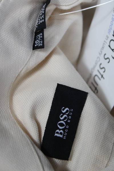 Boss Hugo Boss Mens Cotton Dress Shirt Ivory Long Sleeve Button Up Size 16.5