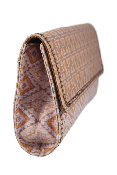 Stuart Weitzman Womens Printed Canvas Flap Small Clutch Handbag Orange