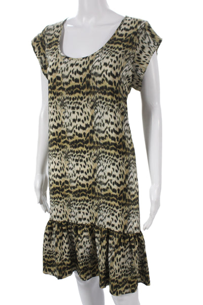 Imrie Women Shift Dress Multicolor Silk Animal Print Short Sleeve Midi Size L