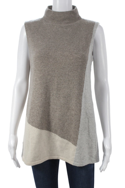 Lafayette 148 New York Womens Cashmere Tunic Mock Neck Sleeveless Beige Size M