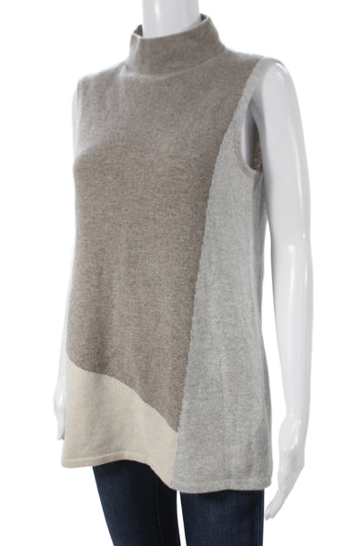Lafayette 148 New York Womens Cashmere Tunic Mock Neck Sleeveless Beige Size M