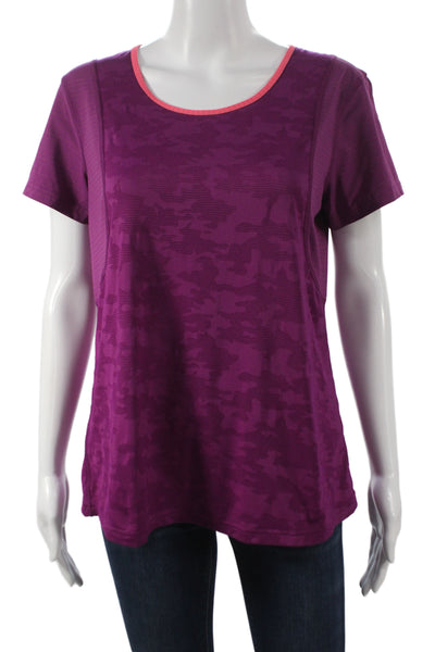 Lululemon Women Camouflage Purple T-Shirt Round Neck Short Sleeve Size S